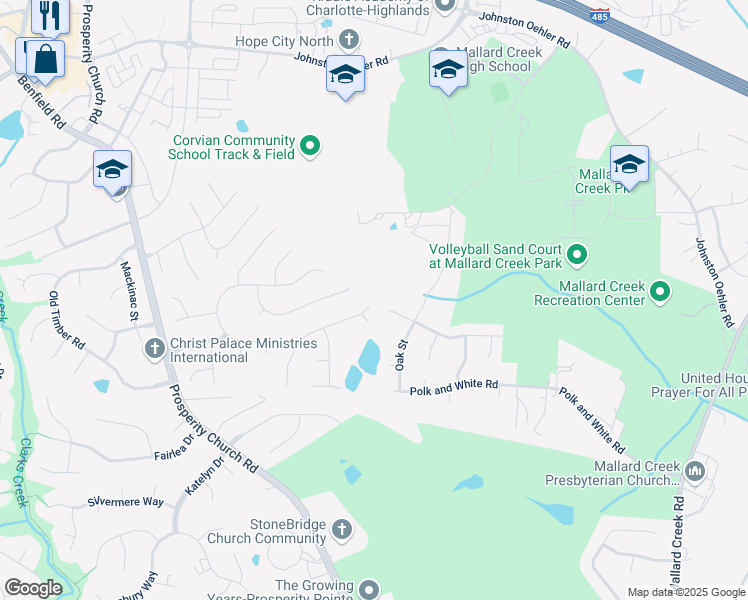 map of restaurants, bars, coffee shops, grocery stores, and more near 10550 Worsley Lane in Charlotte