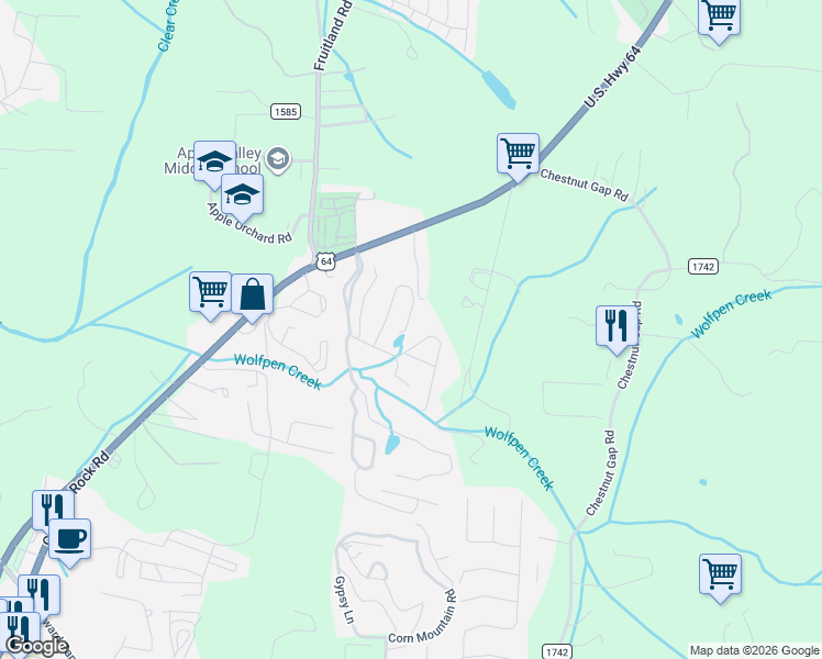 map of restaurants, bars, coffee shops, grocery stores, and more near 11 Gray Wolf Lane in Hendersonville