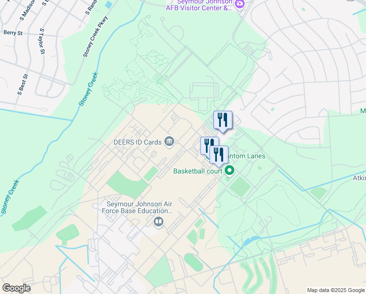 map of restaurants, bars, coffee shops, grocery stores, and more near Wright Brothers Avenue in Goldsboro