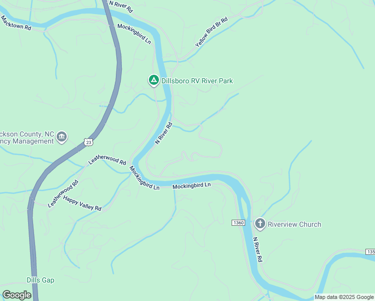 map of restaurants, bars, coffee shops, grocery stores, and more near 27 East Raccoon Ridge in Sylva
