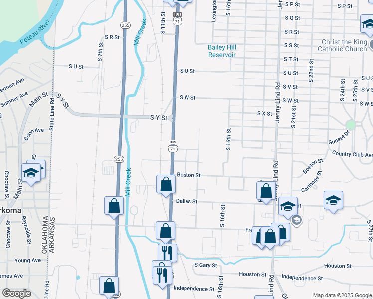 map of restaurants, bars, coffee shops, grocery stores, and more near 1301 Country Club Avenue in Fort Smith