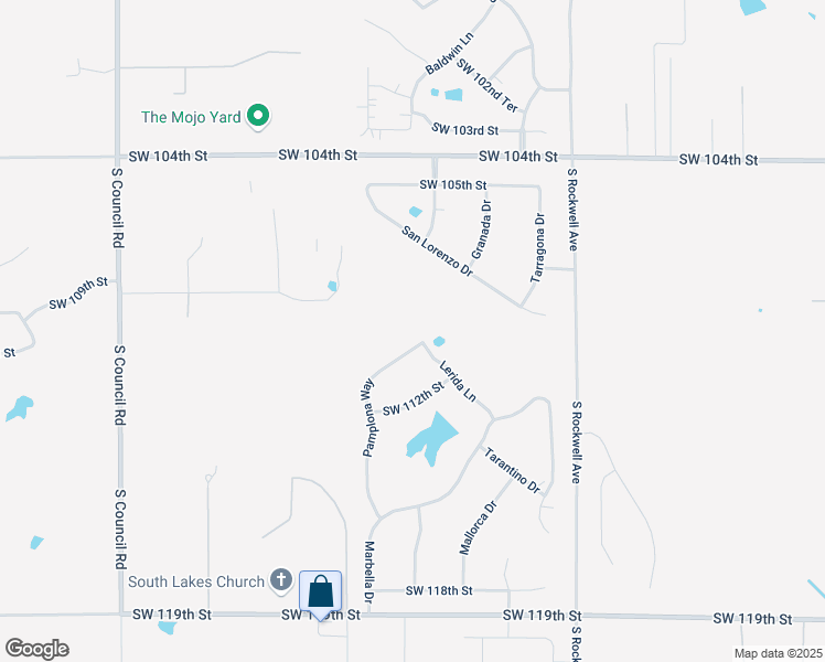 map of restaurants, bars, coffee shops, grocery stores, and more near 11101 Pamplona Way in Oklahoma City
