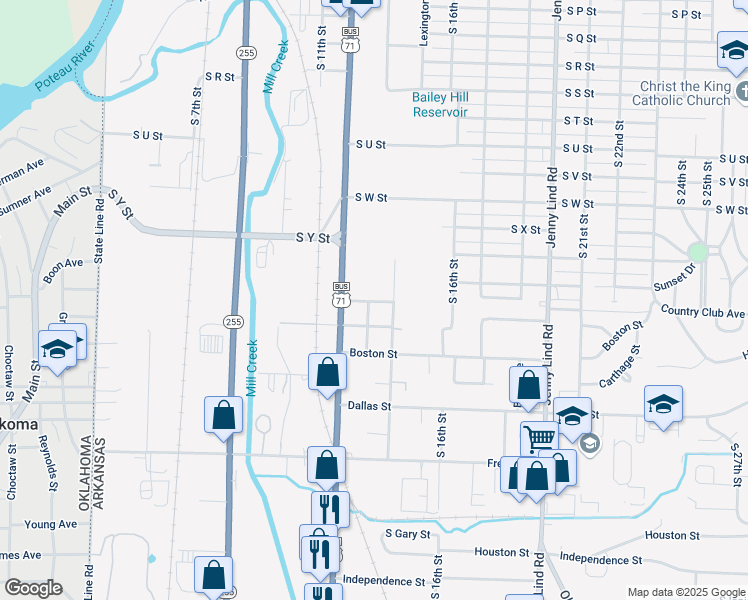 map of restaurants, bars, coffee shops, grocery stores, and more near 1301-1399 Country Club Ave in Fort Smith