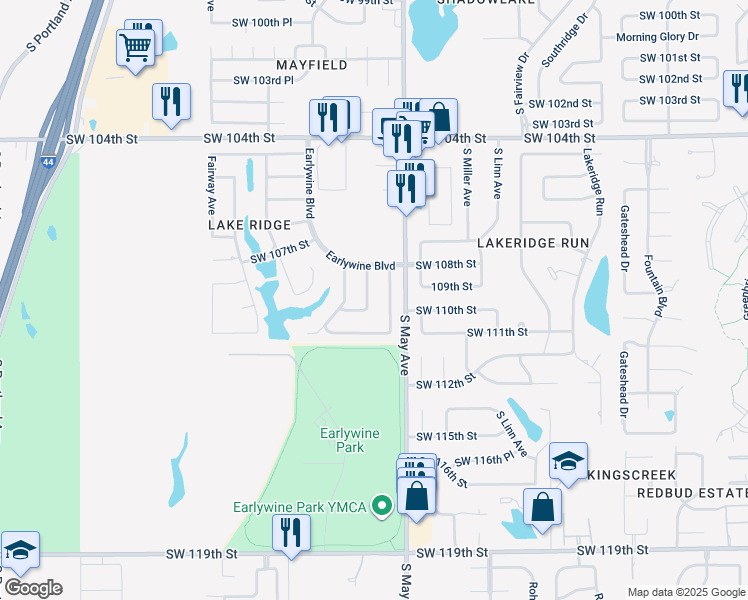 map of restaurants, bars, coffee shops, grocery stores, and more near 11004 Wineview Drive in Oklahoma City