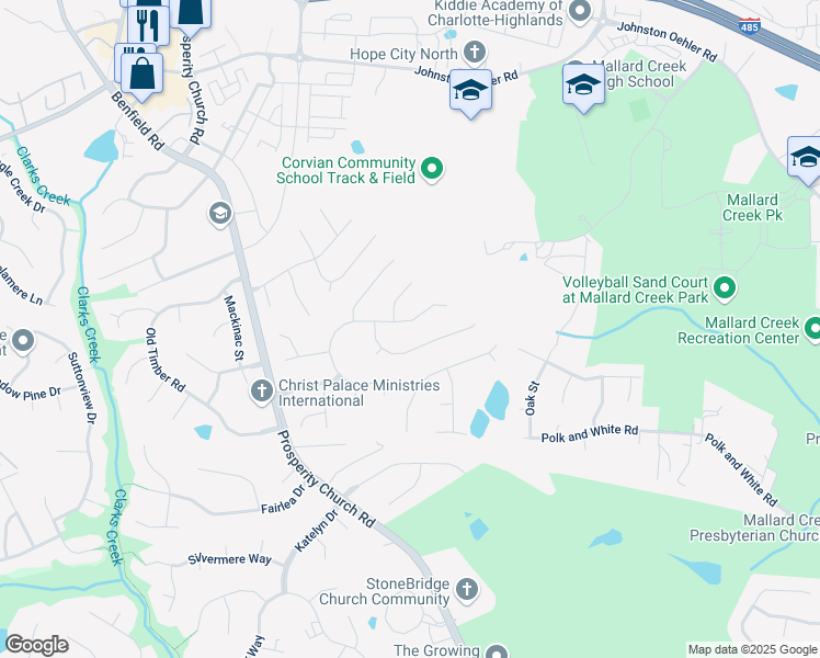 map of restaurants, bars, coffee shops, grocery stores, and more near 4533 Highcroft Lane in Charlotte