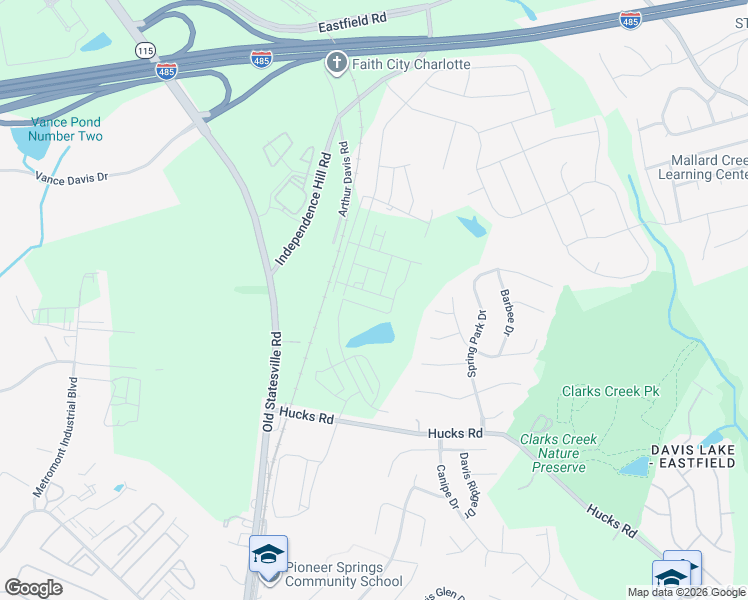 map of restaurants, bars, coffee shops, grocery stores, and more near 10200-10398 Arthur Davis Road in Huntersville