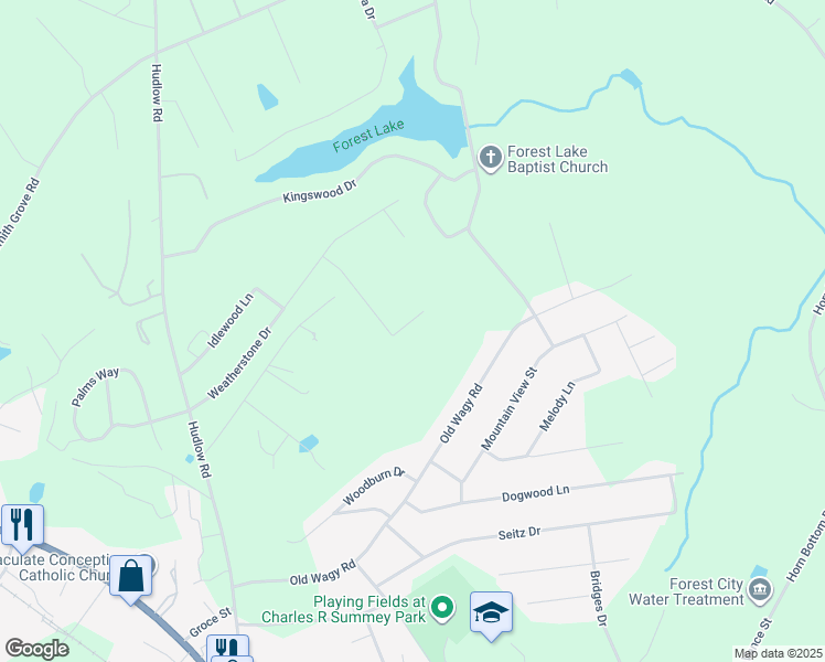 map of restaurants, bars, coffee shops, grocery stores, and more near 244 Greenbriar Lane in Forest City