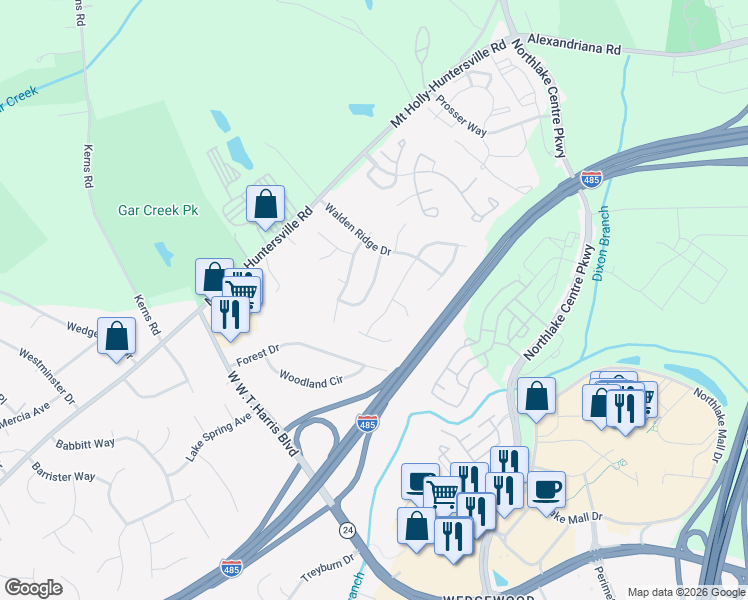 map of restaurants, bars, coffee shops, grocery stores, and more near in Charlotte