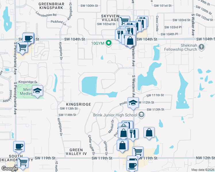 map of restaurants, bars, coffee shops, grocery stores, and more near 10904 Kristin Court in Oklahoma City