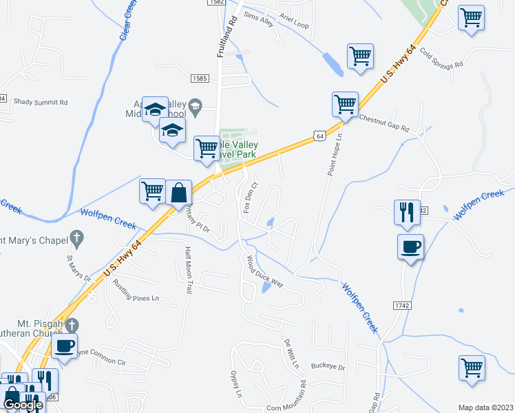 map of restaurants, bars, coffee shops, grocery stores, and more near 1103 Deermouse Way in Hendersonville