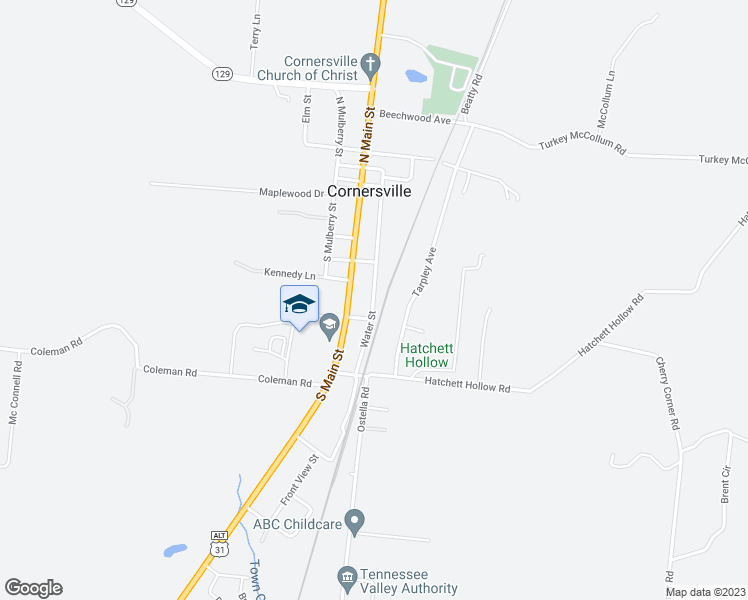 map of restaurants, bars, coffee shops, grocery stores, and more near Water Street in Cornersville
