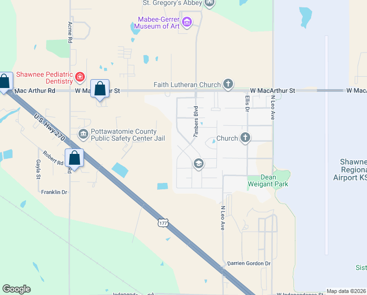 map of restaurants, bars, coffee shops, grocery stores, and more near 2305 Crooked Oak Court in Shawnee