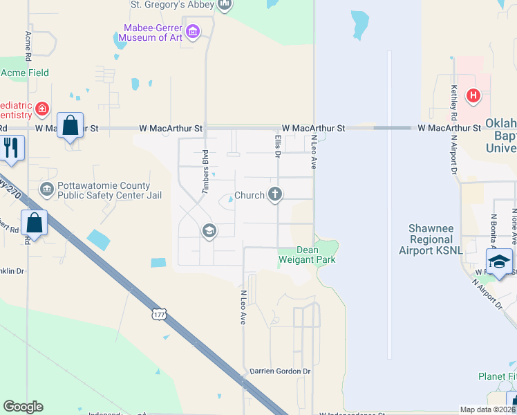 map of restaurants, bars, coffee shops, grocery stores, and more near 1827 West Midland Street in Shawnee