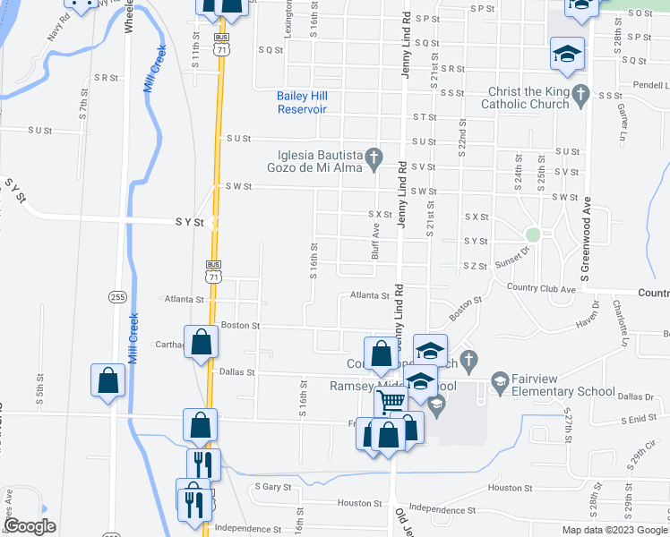 map of restaurants, bars, coffee shops, grocery stores, and more near 1624 South Z Street in Fort Smith