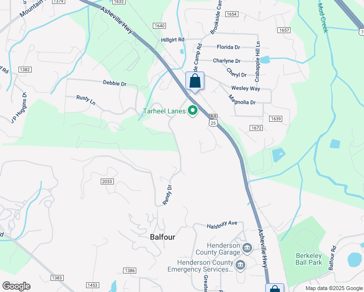 map of restaurants, bars, coffee shops, grocery stores, and more near 215 Randy Drive in Hendersonville