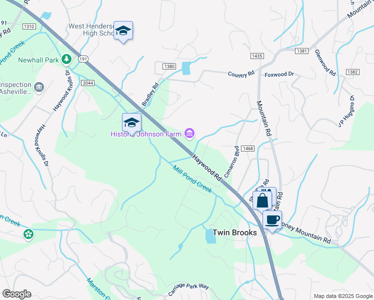 map of restaurants, bars, coffee shops, grocery stores, and more near 3346 Haywood Road in Hendersonville