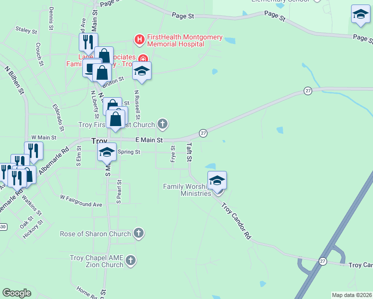 map of restaurants, bars, coffee shops, grocery stores, and more near 110 Taft Street in Troy