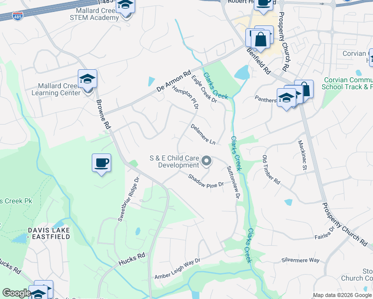 map of restaurants, bars, coffee shops, grocery stores, and more near 5016 Bellville Court in Charlotte