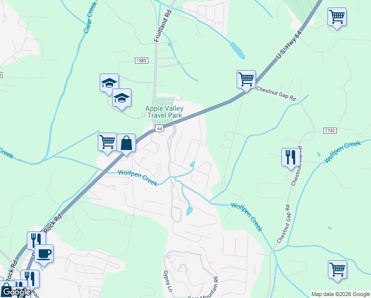 map of restaurants, bars, coffee shops, grocery stores, and more near 1201 Deermouse Way in Hendersonville