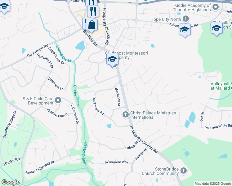 map of restaurants, bars, coffee shops, grocery stores, and more near 12425 High Valley Lane in Charlotte