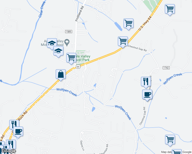 map of restaurants, bars, coffee shops, grocery stores, and more near 2102 Deermouse Way in Hendersonville