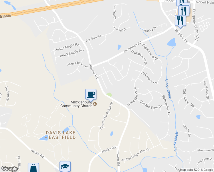 map of restaurants, bars, coffee shops, grocery stores, and more near 8420 Redstone View Drive in Charlotte
