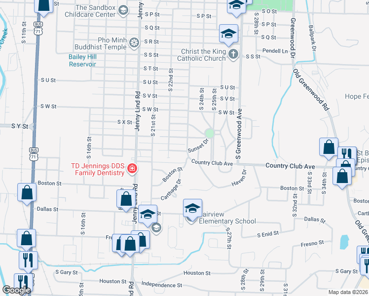 map of restaurants, bars, coffee shops, grocery stores, and more near 2619 South 23rd Street in Fort Smith