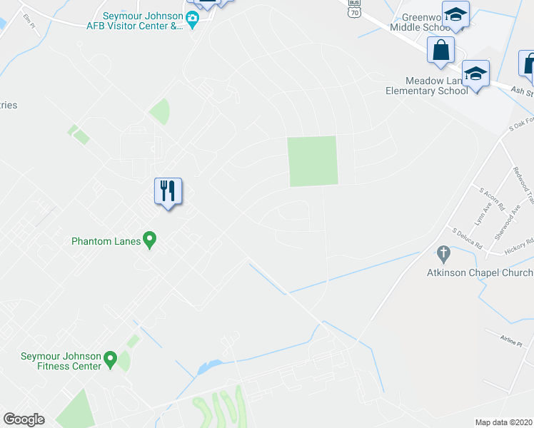 map of restaurants, bars, coffee shops, grocery stores, and more near 504 Whisner Street in Goldsboro