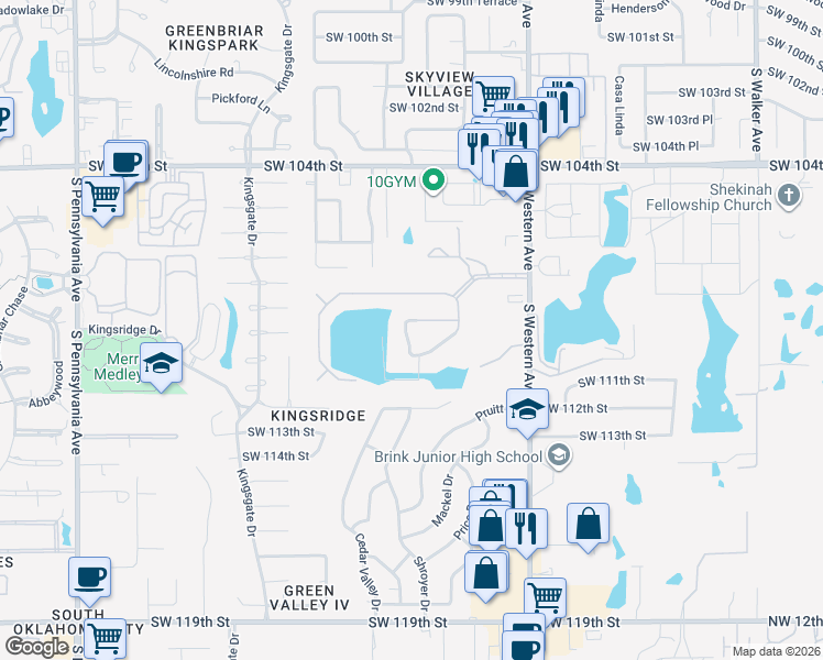 map of restaurants, bars, coffee shops, grocery stores, and more near 10904 Kristin Court in Oklahoma City