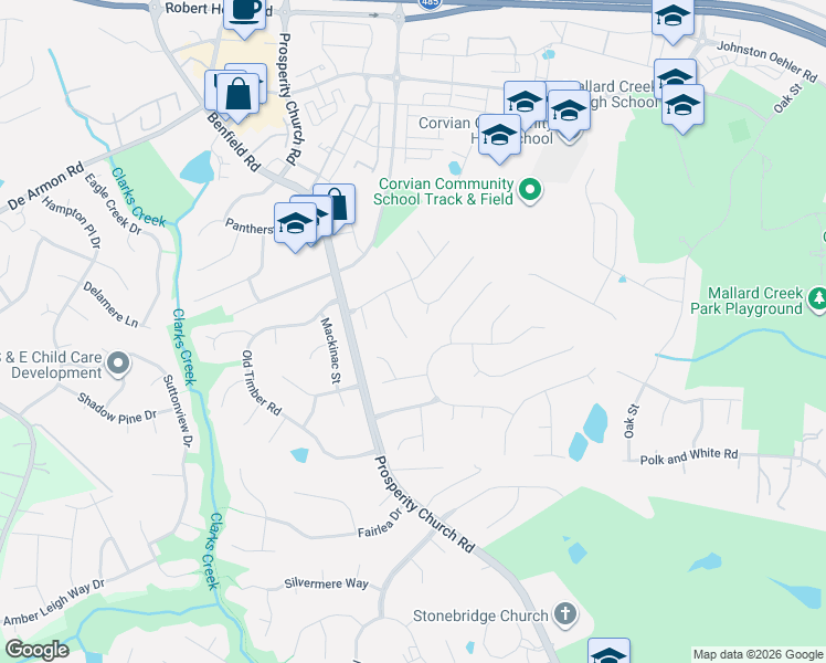 map of restaurants, bars, coffee shops, grocery stores, and more near 4610 Palladium Place in Charlotte