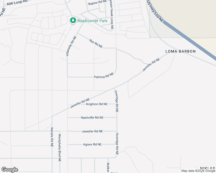 map of restaurants, bars, coffee shops, grocery stores, and more near Jennifer Road Northeast in Rio Rancho