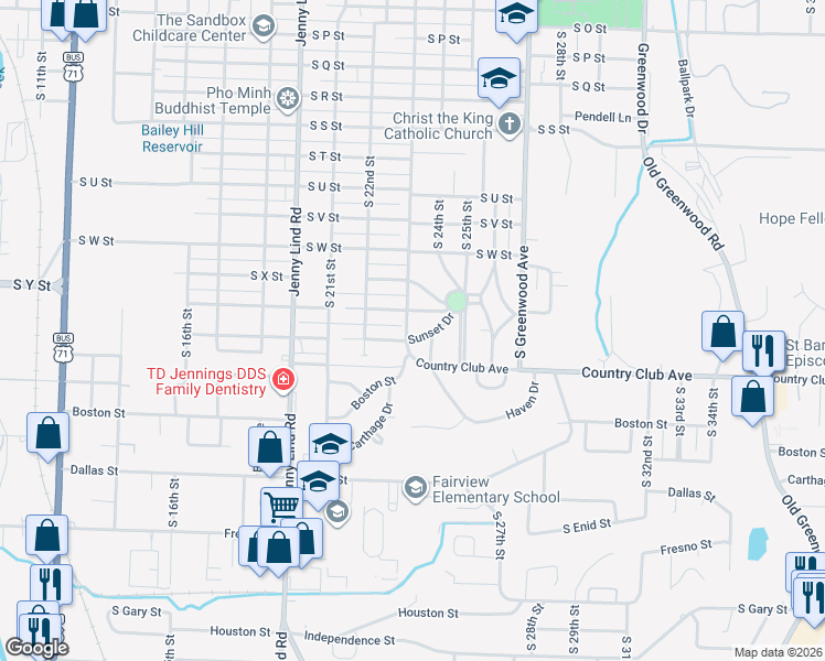 map of restaurants, bars, coffee shops, grocery stores, and more near 2619 South 23rd Street in Fort Smith