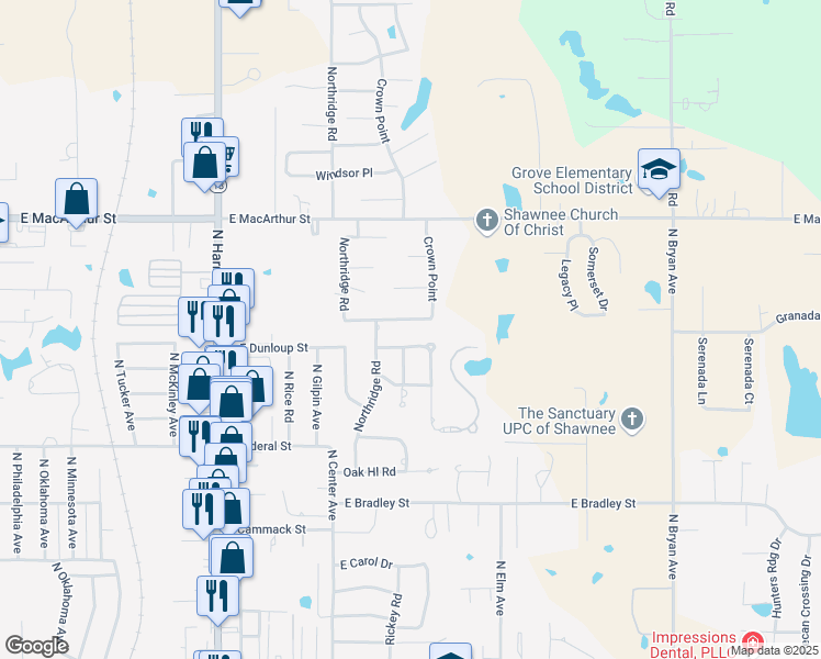 map of restaurants, bars, coffee shops, grocery stores, and more near 9 Janeway Place in Shawnee