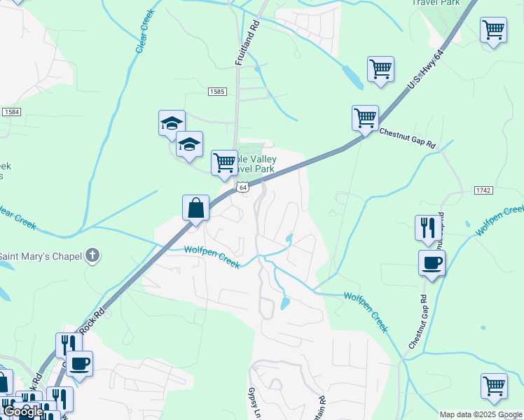 map of restaurants, bars, coffee shops, grocery stores, and more near 180 Brittany Place Drive in Hendersonville