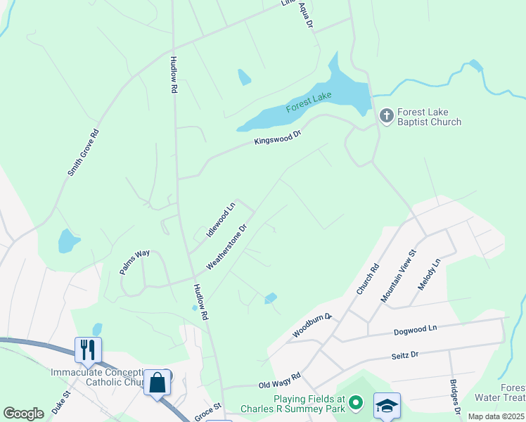 map of restaurants, bars, coffee shops, grocery stores, and more near 274 Weatherstone Drive in Forest City
