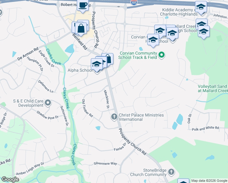 map of restaurants, bars, coffee shops, grocery stores, and more near 4604 Chiswell Court in Charlotte