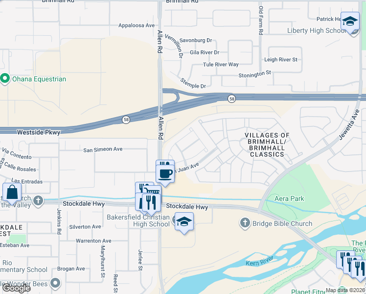 map of restaurants, bars, coffee shops, grocery stores, and more near 112 Cedmont Drive in Bakersfield