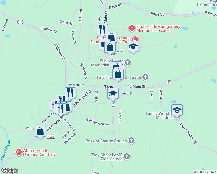 map of restaurants, bars, coffee shops, grocery stores, and more near in Troy