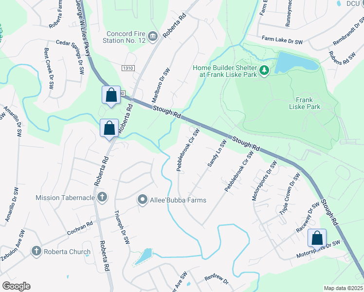 map of restaurants, bars, coffee shops, grocery stores, and more near 4104 Pebblebrook Circle Southwest in Concord