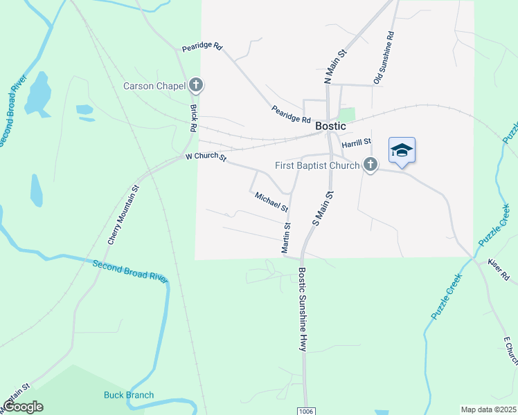 map of restaurants, bars, coffee shops, grocery stores, and more near 176 Michael Street in Bostic