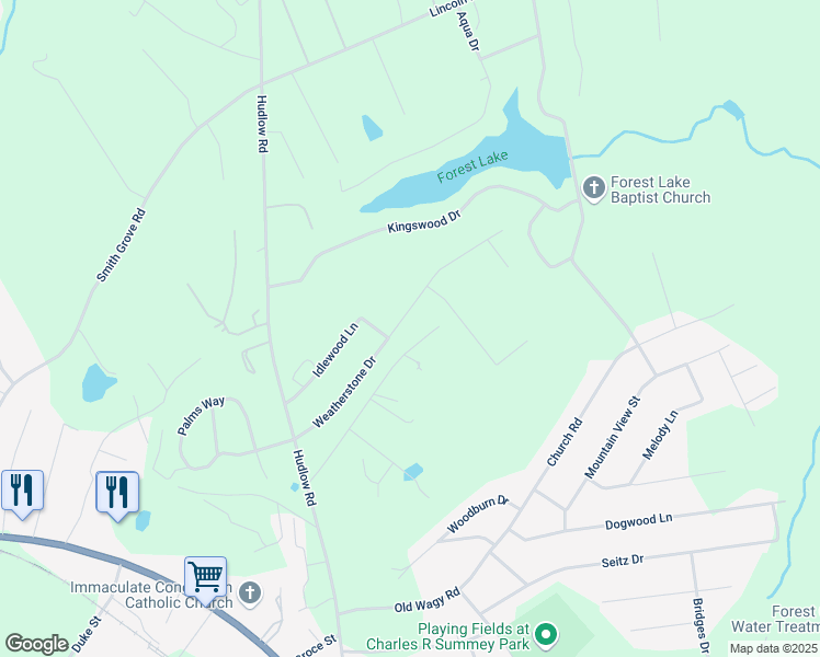 map of restaurants, bars, coffee shops, grocery stores, and more near 274 Weatherstone Drive in Forest City