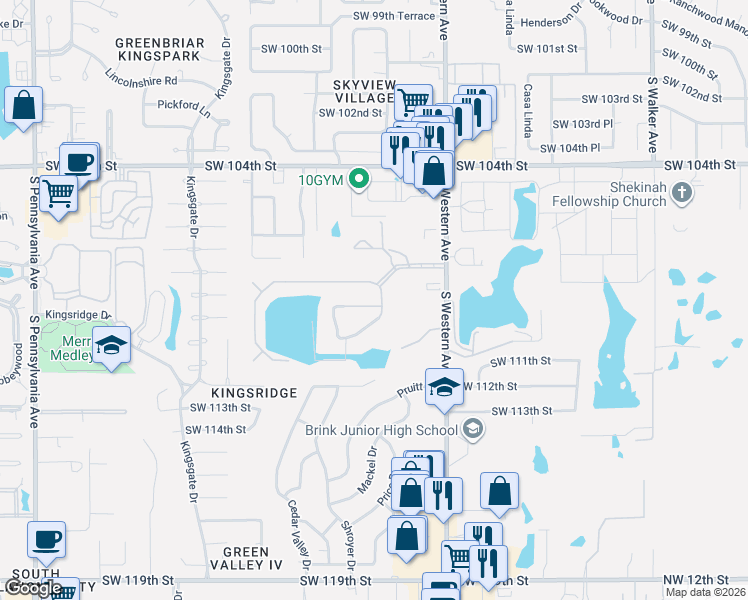 map of restaurants, bars, coffee shops, grocery stores, and more near 10900 Silo Ridge Road in Oklahoma City