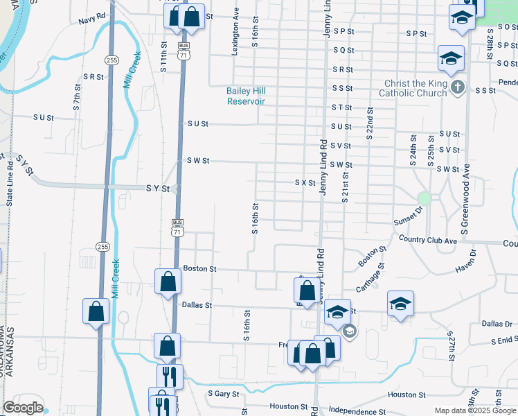 map of restaurants, bars, coffee shops, grocery stores, and more near 2605 South 16th Street in Fort Smith