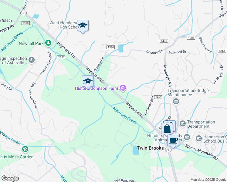 map of restaurants, bars, coffee shops, grocery stores, and more near 3346 Haywood Road in Hendersonville