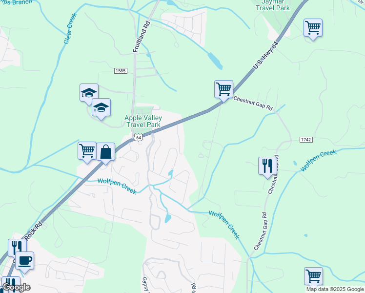 map of restaurants, bars, coffee shops, grocery stores, and more near 131 Morningside Lane in Hendersonville