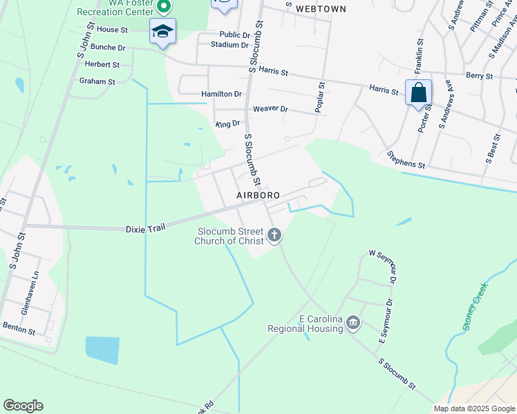 map of restaurants, bars, coffee shops, grocery stores, and more near 1703 South Slocumb Street in Goldsboro