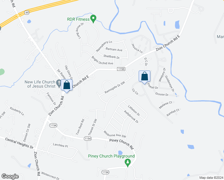map of restaurants, bars, coffee shops, grocery stores, and more near 1033 Ramsgate Drive Southwest in Concord