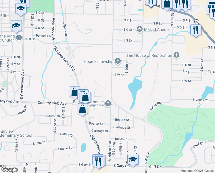 map of restaurants, bars, coffee shops, grocery stores, and more near 2414 Hendricks Boulevard in Fort Smith