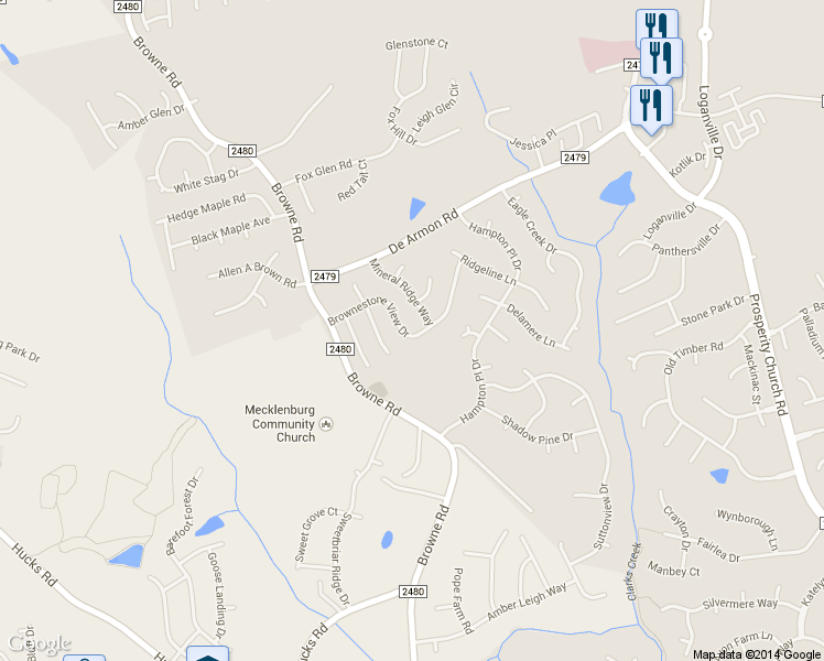 map of restaurants, bars, coffee shops, grocery stores, and more near 8521 Mineral Ridge Way in Charlotte