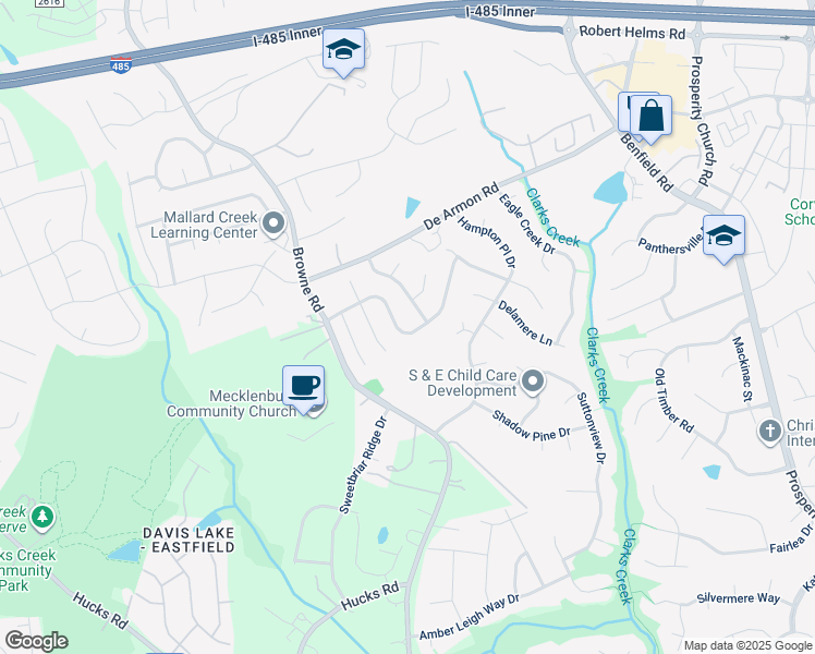map of restaurants, bars, coffee shops, grocery stores, and more near 8521 Mineral Ridge Way in Charlotte